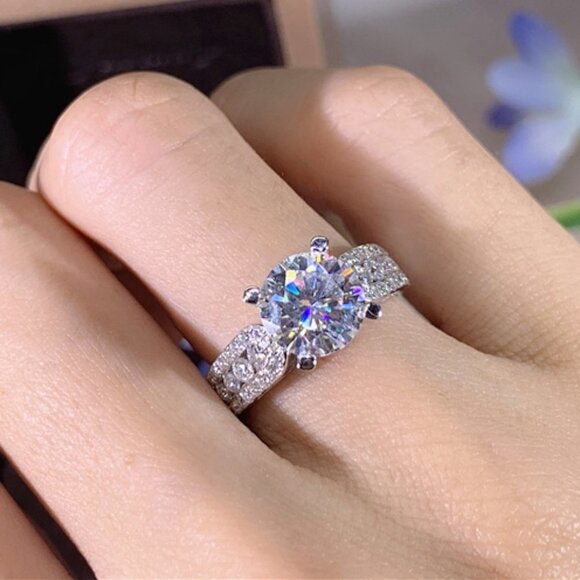 🎁Engagement Anillos Round Zircon Silver Plated Wedding Beautiful Ring,UNVN12053 - Picture 5 of 8